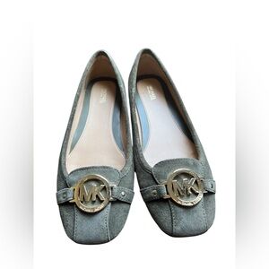 Michael Kors Olive Green Suede Fulton Moccasin with Gold Accents